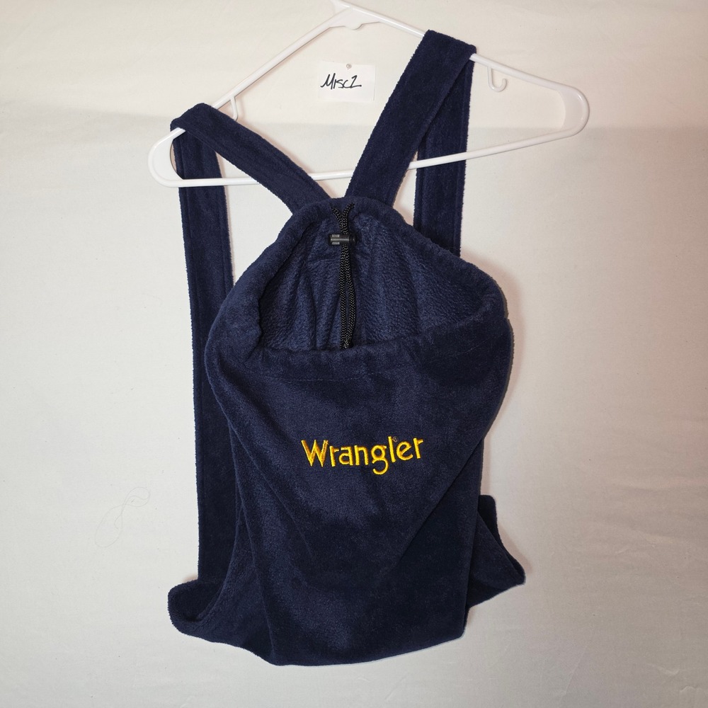 Wrangler Navy Blue Fleece Drawstring Backpack Yellow Embroidered Logo Bag